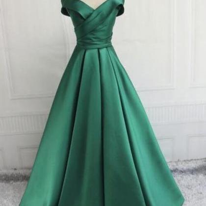 Off Shoulder Green Stain Long Prom Dress