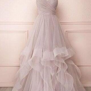 Simple V Neck Layered Tulle Prom Dress