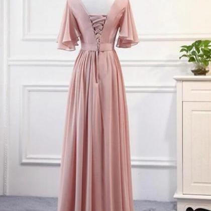 A Line Pink Chiffon Bridesmaid Dresses