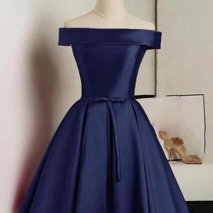 Beautiful Navy Blue Satin Short Homecoming Dress