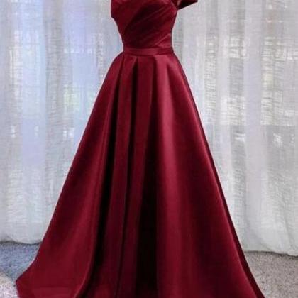 Simple Off Shoulder Wine Red Party Dress Prom..