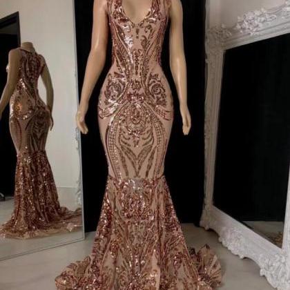 Sexy Rose Gold Evening Dresses, Formal Dresses