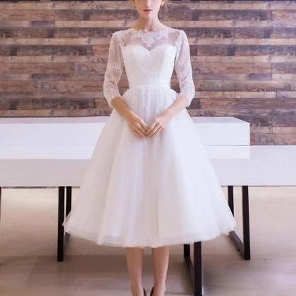 Cute Short Long-sleeve Lace Wedding Dresses