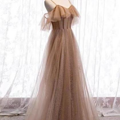 Spaghetti Strap Fairy Long Tulle Prom Dresses