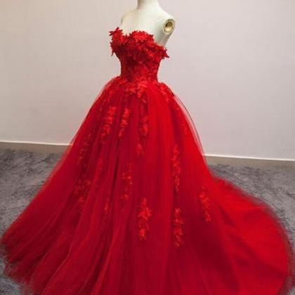 A Line Lace Red Lace Prom Dresses