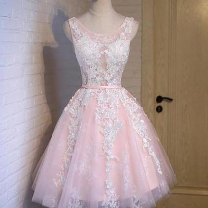 Cute Charming Short Pink Lace Homecoming Dresses