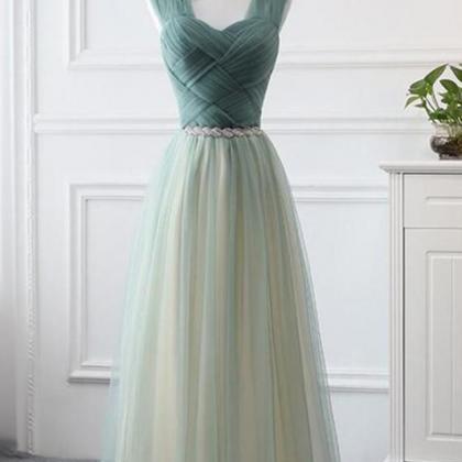 Simple A Line Open Back Tulle Floor Length Prom..