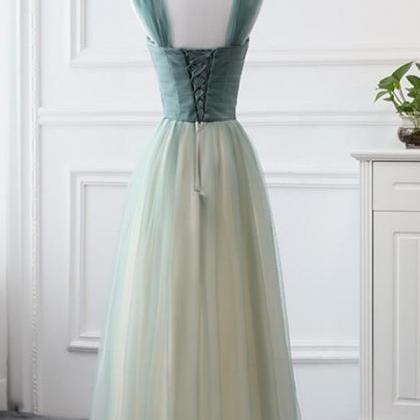 Simple A Line Open Back Tulle Floor Length Prom..