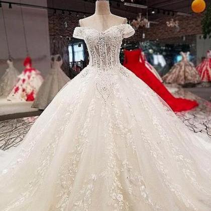 Off-the-shoulder Ball Gown Wedding Dress With Lace..