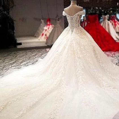 Off-the-shoulder Ball Gown Wedding Dress With Lace..