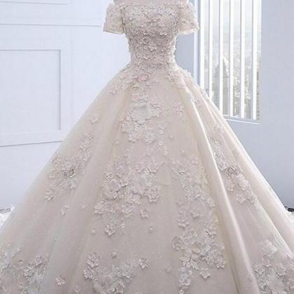 Off Shoulder Ivory Strapless Sweep Train Lace..