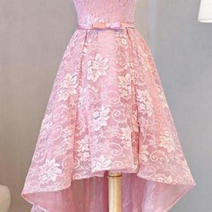 High-low Princess Pink Prom Dresses With Lace Up