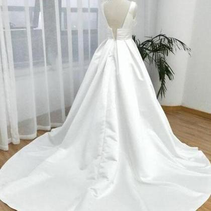 Mermaid Satin Long V Neck Wedding Dress