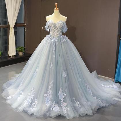 Off The Shoulder Light Blue Long Prom Dress With..