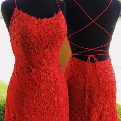 Cute Red Sleeveless V-neck Lace Homecoming Dresses