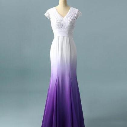 Modest White Purple Ombre Wedding Gowns Lace..