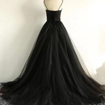 Straps Black Long Evening Prom Dress