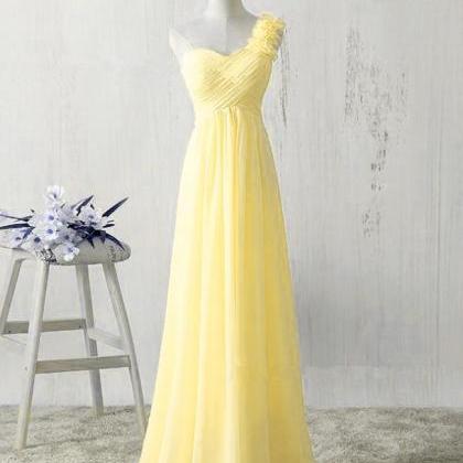 One Shoulder Yellow Chiffon Prom Dresses