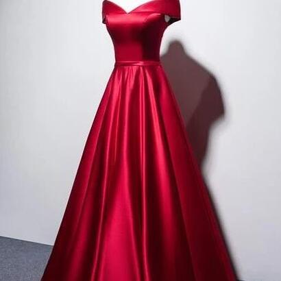 A Line Red Satin Prom Dress