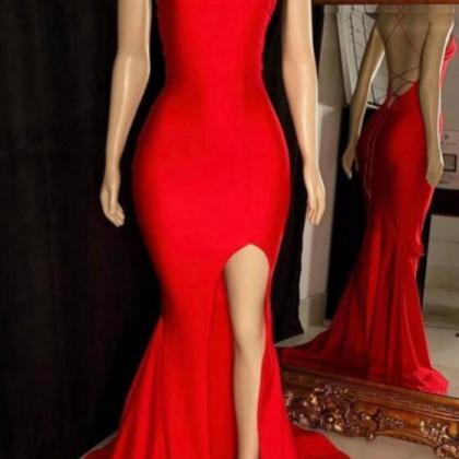 Simple Red Satin Long Prom Dress Evening Dress