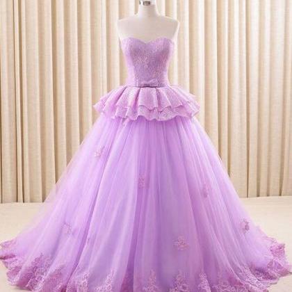 Sweetheart Purple Lace Ball Gown Formal Evening..