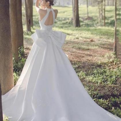 Halter Neck Satin Mermaid Gown with Back Bow Grape main image 0