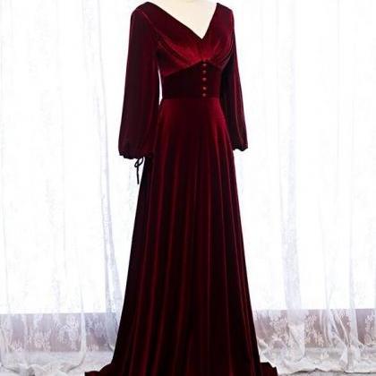 Charming A-line Long Sleeve Velvet Prom Dress
