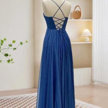 Simple A-line Sweetheart Blue Long Prom Evening..