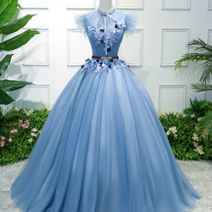 Beauty High Neck Ball Gown Tulle Long Prom Dress