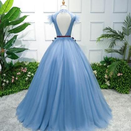 Beauty High Neck Ball Gown Tulle Long Prom Dress