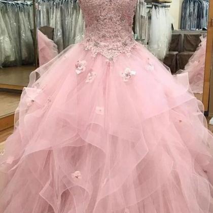 Sweetheart Ball Gown Tulle Long Lace Prom Dress,..