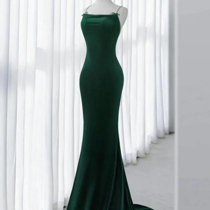 Mermaid Green Velvet Long Prom Dress,evening Dress