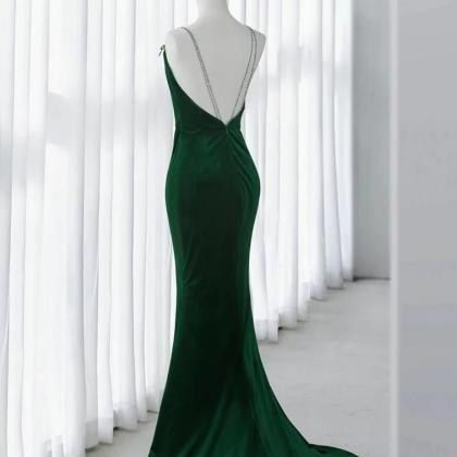 Mermaid Green Velvet Long Prom Dress,evening Dress
