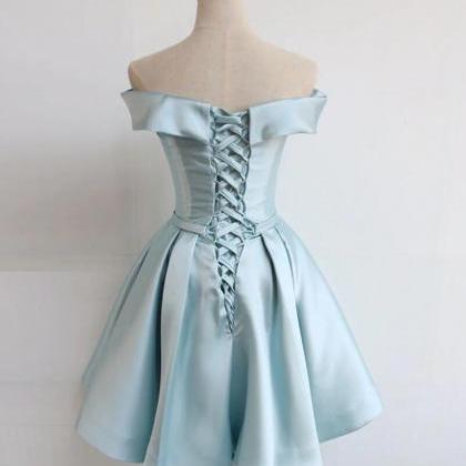 Simple A-line Satin Blue Short Prom Dresses