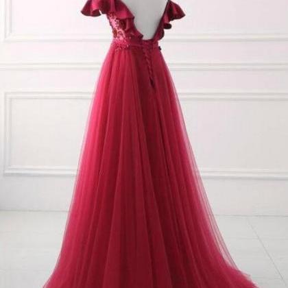 Strapless Red Long Tulle Party Dresses