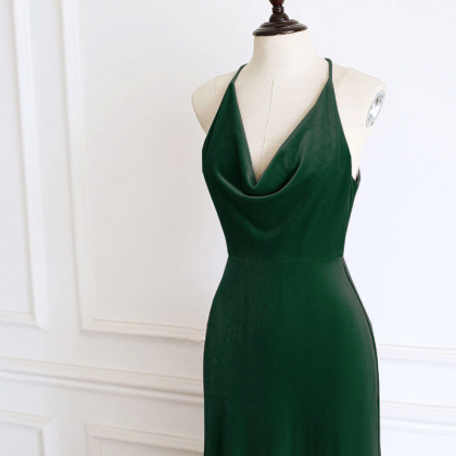 Green Velvet Long Prom Dress, Formal Evening..