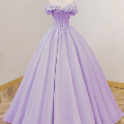 Off Shoulder Purple A-line Long Prom Dresses,..