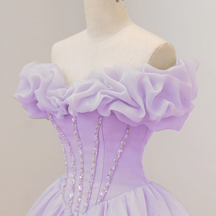 Off Shoulder Purple A-line Long Prom Dresses,..