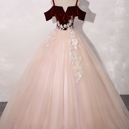 A-line Pink/burgundy Tulle Long Prom Dresses
