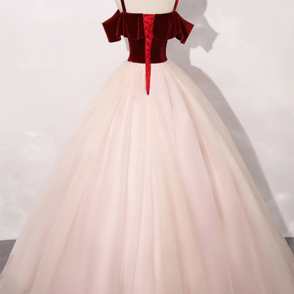 A-line Pink/burgundy Tulle Long Prom Dresses