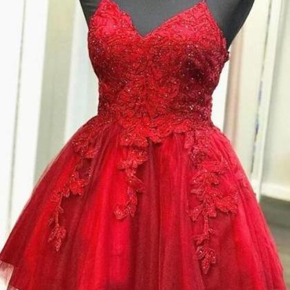 Sexy Short Red Backless Lace Homecoming Dress