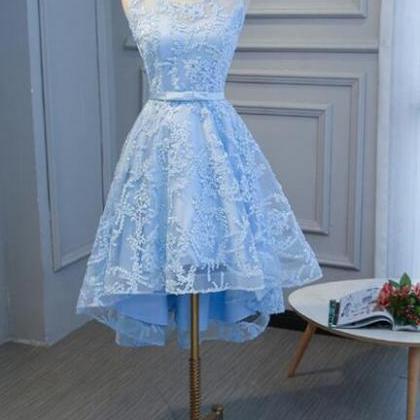 Charming Round Neckline Lace High Low Prom Dress..