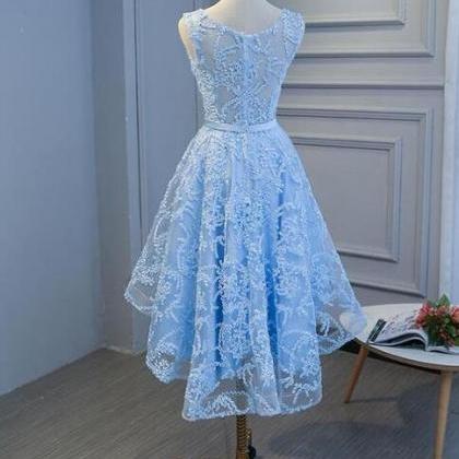 Charming Round Neckline Lace High Low Prom Dress..