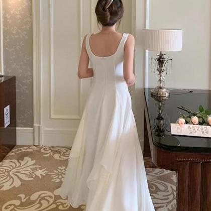 Straps A Line Ivory Chiffon Long Prom Dresses