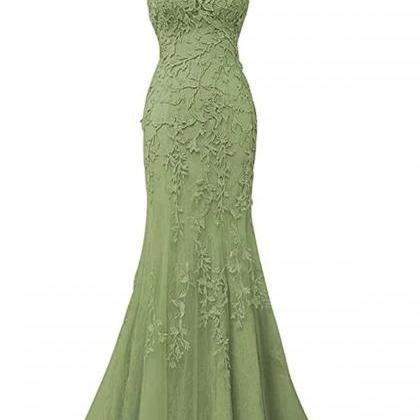 Mermaid Sage Green Straps Long Formal Prom Dress