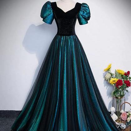 Enchanted Teal And Black Velvet Gown