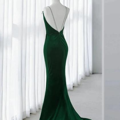 Mermaid Green Velvet Straps Long Prom Dresses