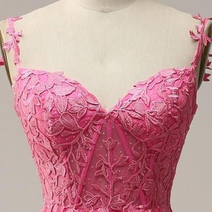 Pink Layers Appliques Halter A-line Long Prom Dress VK23112202