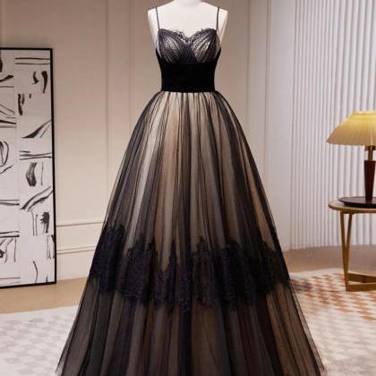 Sultry Noir Tulle Gown With Lace Corset Bodice And..