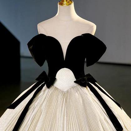 Champagne A-line Black Velvet Long Prom Dresses